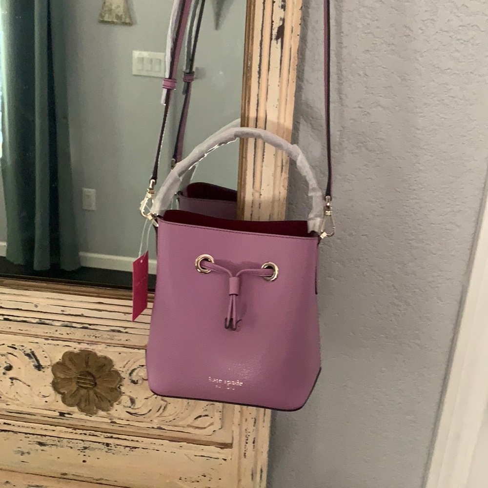 Kate Spade small leather bucket bag.  Pink/mauve with gold hardware.  NWT